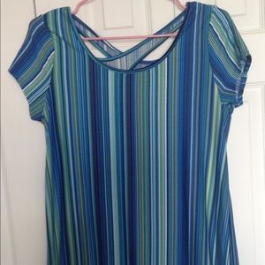 Green and blue striped shirt, size M